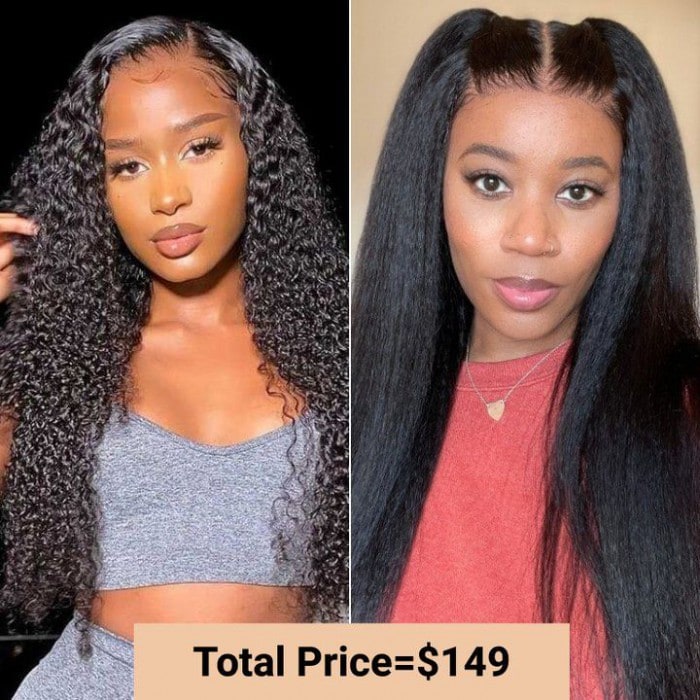 $149=2 Wigs | Nadula 20 Inch Jerry Curly U Part and 4x0.75 Lace Part Kinky Straight Wig Flash Deal