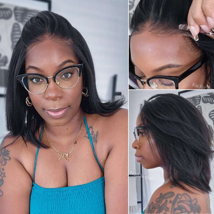 Nadula 6x4.75 Pre Cut Lace Bob Wig Silky Straight And Yaki Straight Wear and Go Wig With Bleach Knots
