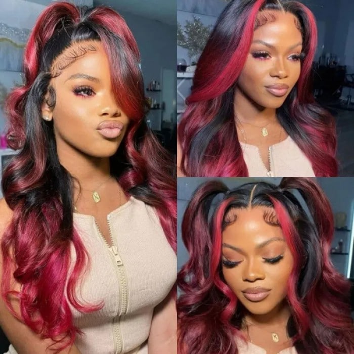 Nadula Spicy Red Wine Highlight Loose Wave Lace Front Wig