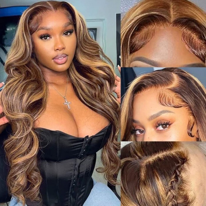 Nadula Flash Deal Body Wave Highlight Brown Piano Color 4x4 Lace Closure Wigs