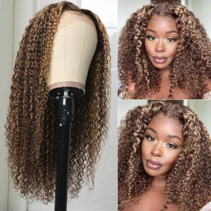 Nadula Flash Sale 13x5x0.75 T Part Honey Blonde Highlight Brown Curly Lace Wigs Pre Plucked