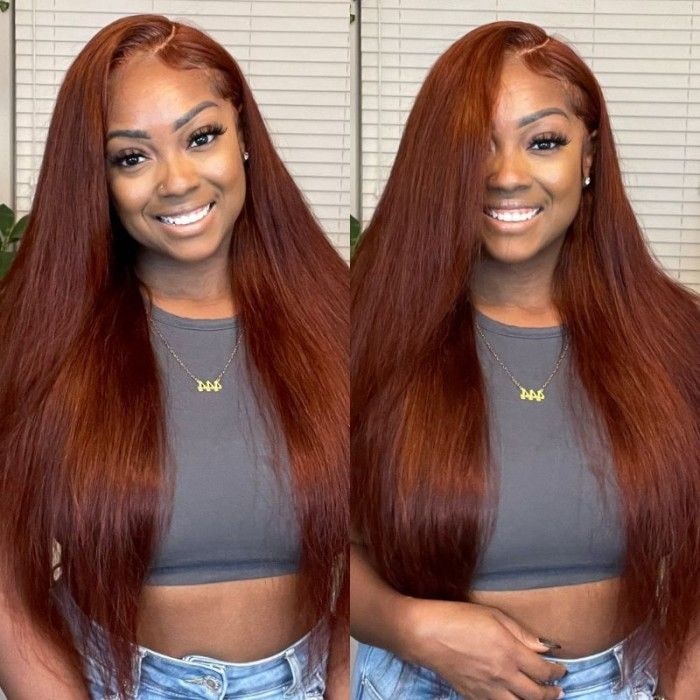 Nadula Flash Deal 13x5x0.5 Lace Part Kinky Straight Red Brown Color Wig With Super Natural Hairline