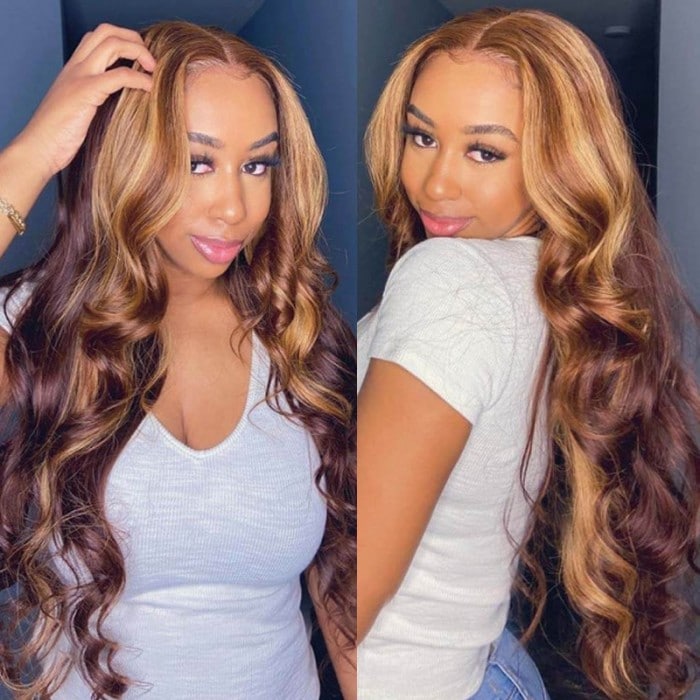 Nadula Flash Deal Highlight Body Wave Wig Brown Piano Color 13x4 Lace Front Human Hair Wigs