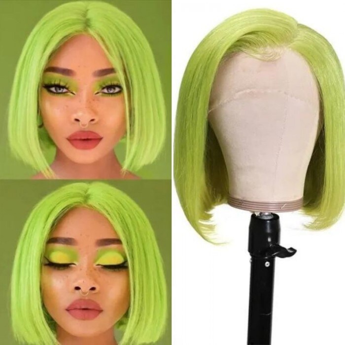 Nadula Lace Front Lime Green Color Short Bob Human Hair Wig 150% Density