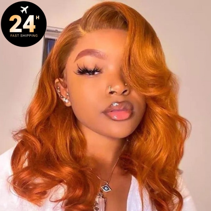 Price Dropped | Nadula Colored Orange Ginger Lace Part Wig Human Hair 4x0.75 T Part Body Wave Wig With Baby Hair