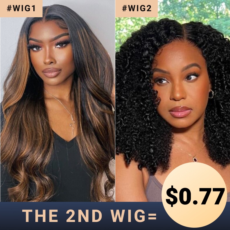 The 2nd Wig Only $0.77| Nadula16 Inch Balayage Body Wave T Part Colored Wig+16 Inch Kinky Culry V Part Wig