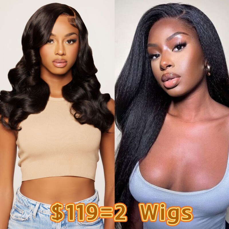 [$119=2 Wigs]Nadula 18 Inch Lace Frontal Wig + 16 Inch Body Wave U Part Wig 