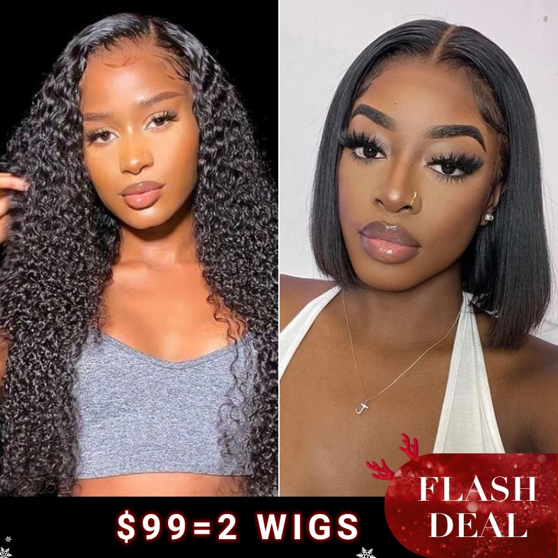 Nadula $99 =Two Wigs 18 Inch Jerry Curly U Part Wig With 10'' BOB Wig With Bangs 