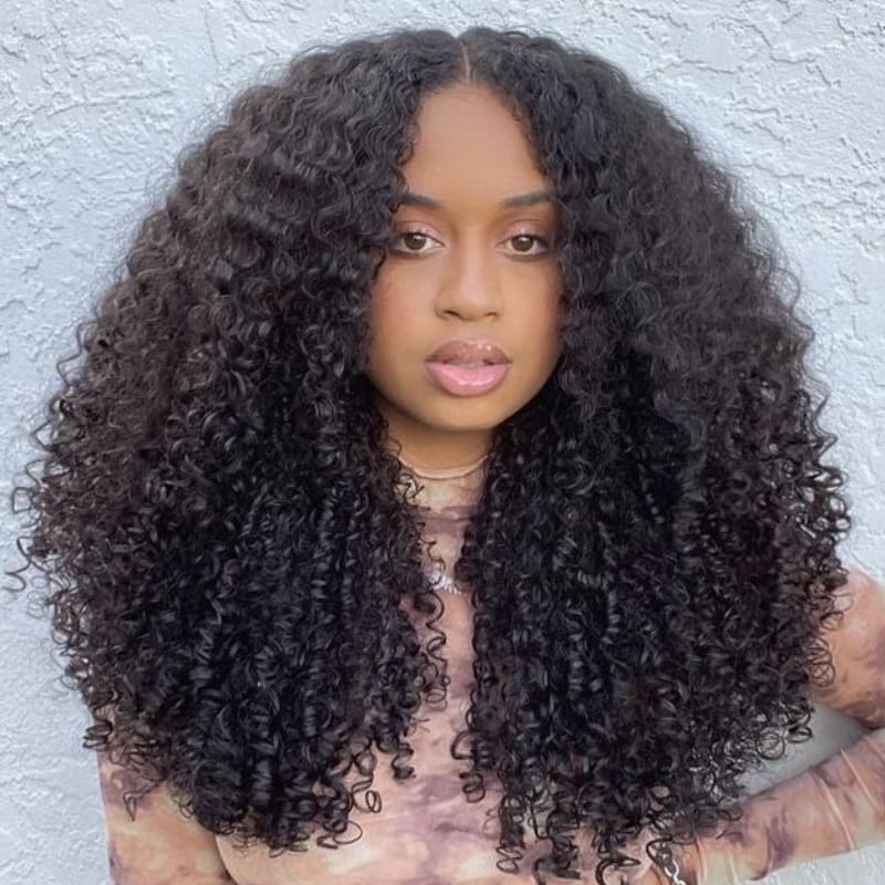 Nadula Glueless Kinky Curly V Part Layered Coily Wigs No Leave Out 