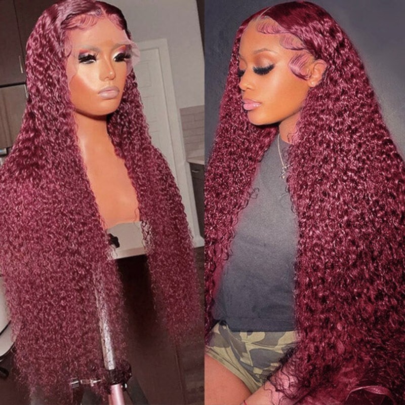 Nadula Burgundy Lace Wig 99J Colored Curly Lace Front Human Hair Wigs for Women Pre-plucked Natural Hair Line