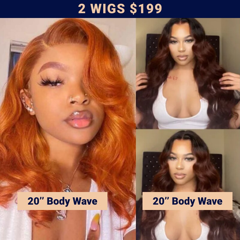 Nadula $199 =Two Wigs 20 Inch Ginger Color Lace Wig With 20 Inch U Part Reddish Red Body Wave Wig