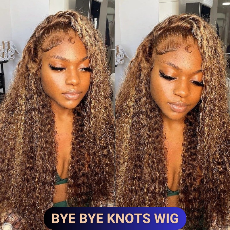 Nadula Bye Bye Knots Wig |7x5 Pre Bleached Lace Wig Wear and Go Honey Blonde Jerry Curly Highlight Wig