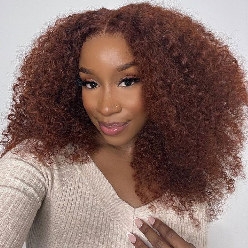 Nadula Pre-Cut Lace Wig Wear and Go Reddish Brown Color Jerry Curly Lace Wig