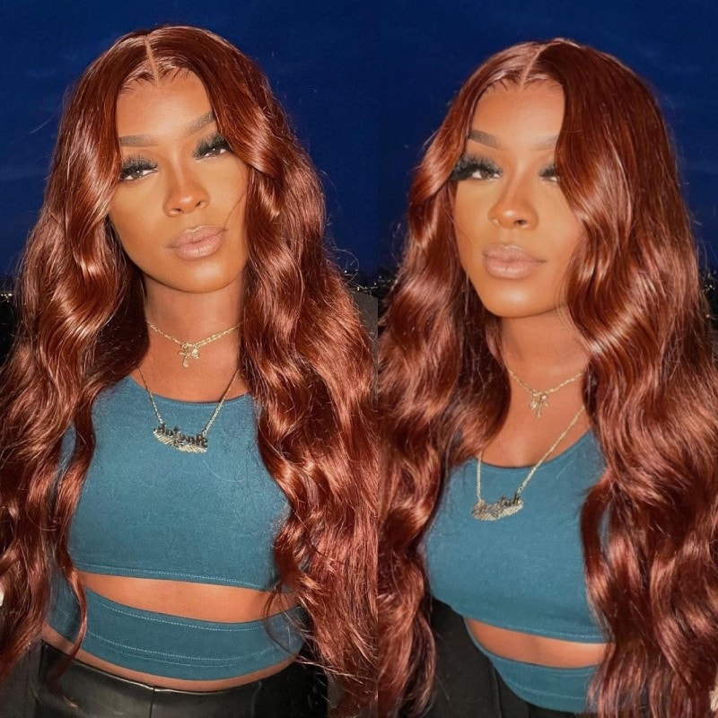 Nadula Flash Deal #33 Reddish Brown Body Wave Human Hair Wig Perfect Hair Color For Deep Skin Tones Lace Colored Wigs