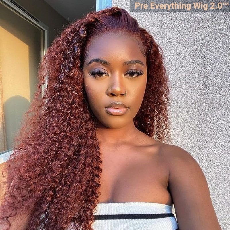 Pre Everything Wig 2.0™| Nadula Reddish Brown 13x4 Transparent Lace Front Jerry Curly Put on and Go Glueless Wig