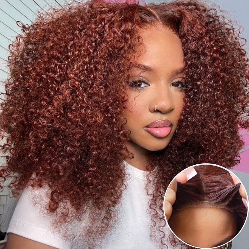 Nadula Pre-Cut Lace Wig Wear and Go Reddish Brown Color Jerry Curly 6x4.5 Lace Wig Pre Plucked