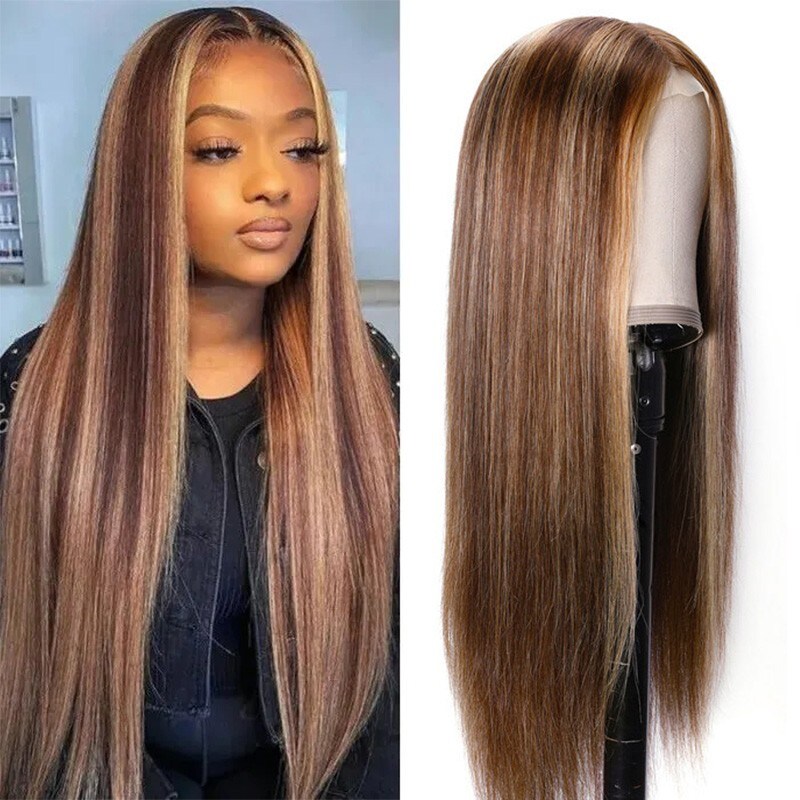 Extra 50% Off Code HALF50 | HD 180% Density Straight Blonde Highlight Hand Tied Brown Wig 