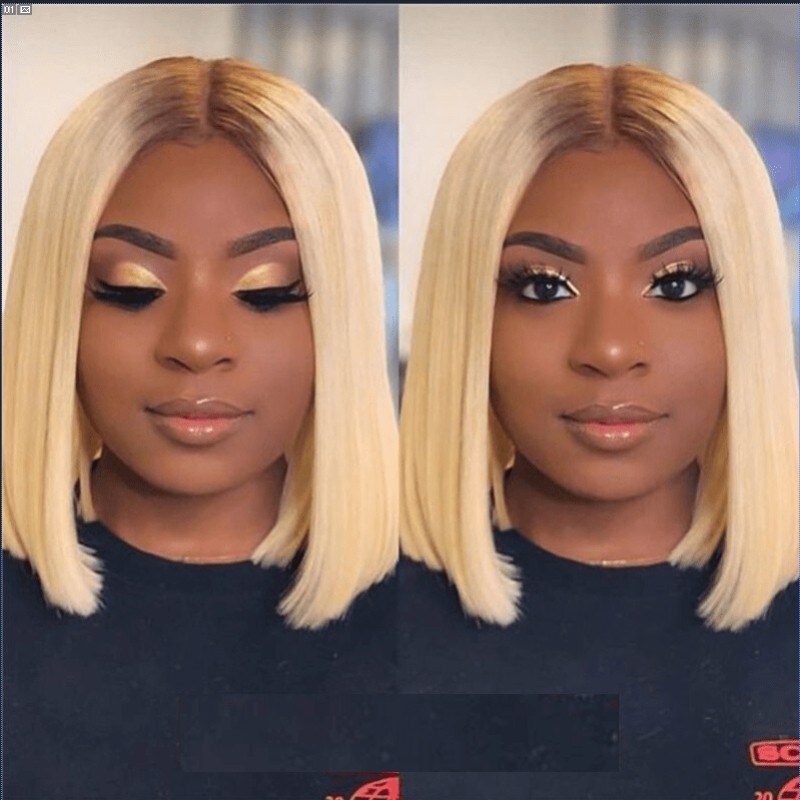 Nadula Lace Front 613 Blond With Dark Roots Straight Short Bob Wig