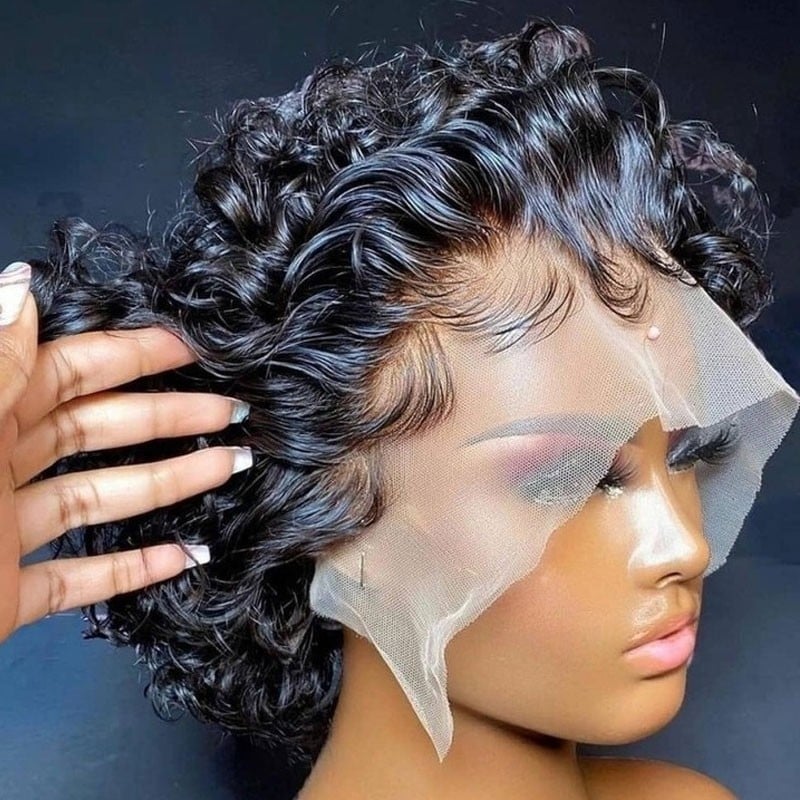 Nadula 6 Inch Curly Pixie Cut Wig 100% Human Hair Short Curly Wig 13 By 1 Inch Handtied Hairline
