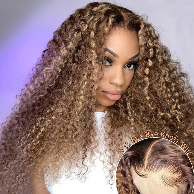 Nadula Flash Sale Honey Blonde Highlight Jerry Curly Pre-Bleached Invisible Knots Pre-Cut Lace Grab and Go Wigs