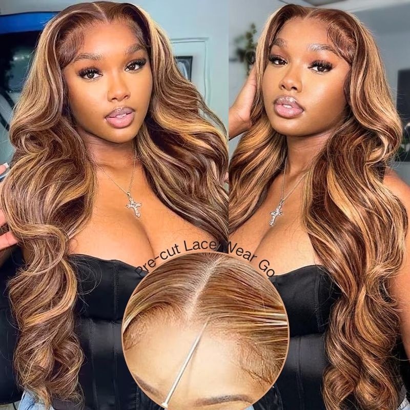 Nadula Honey Blonde Highlight 7x5 Pre Bleached and 13x4 Lace Front Wigs Virgin Human Hair Body Wave Wig