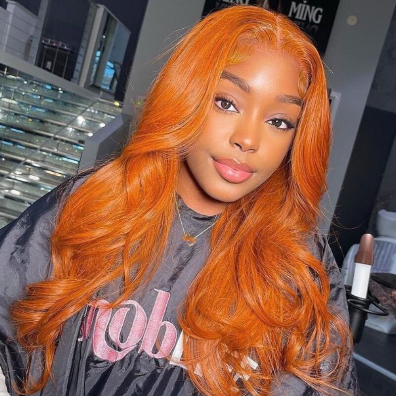 Nadula Special Offer Colored Orange Ginger 13x4 180% Density Body Wave Wig With Baby Hair