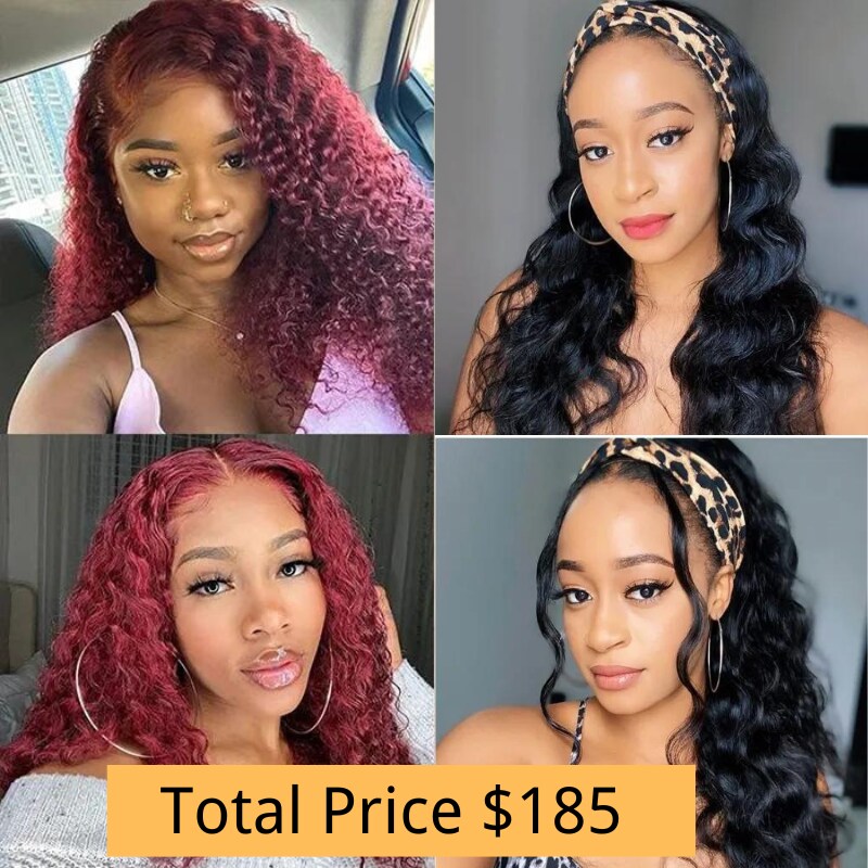Nadula Buy 1 Get 1 Free Gift 20 Inch 99J Colored Curly Remy Hair Wig Pre Plucked T Part Wig