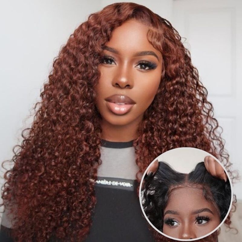 Nadula 6x4.5 Pre-Cut Lace Wig Wear and Go Reddish Brown Curly Wave Flash Deal
