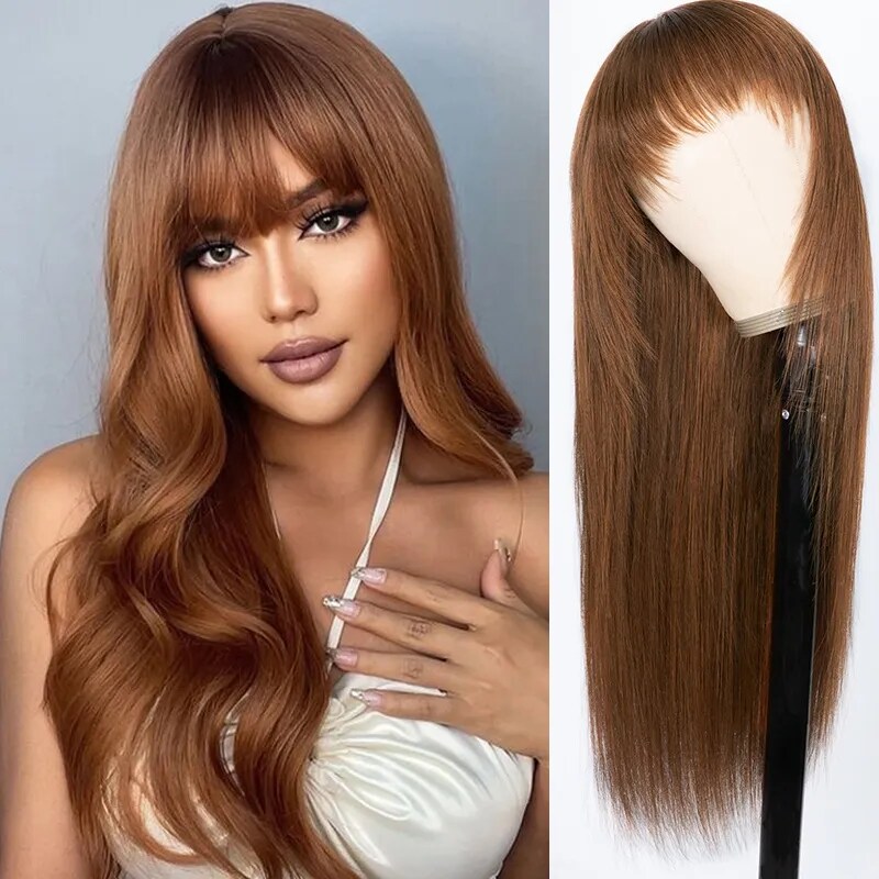 Nadula Dark Brown #4 Color Straight Glueless Layer Cut Wig Price Wig With Bangs