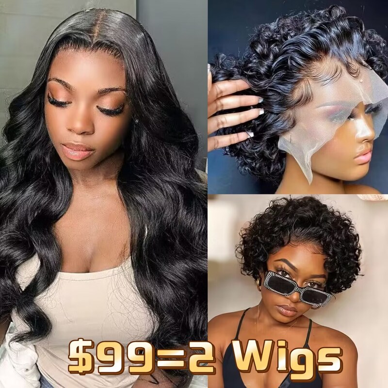 [$99=2 Wigs]Nadula 16 Inch Body Wave U Part Wig and 6 Inch Curly Pixie Cut Wig 