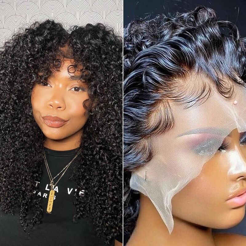 【2 Wigs=$99】 Nadula Glueless U Part Human Hair Wig + Curly Pixie Cut Wig