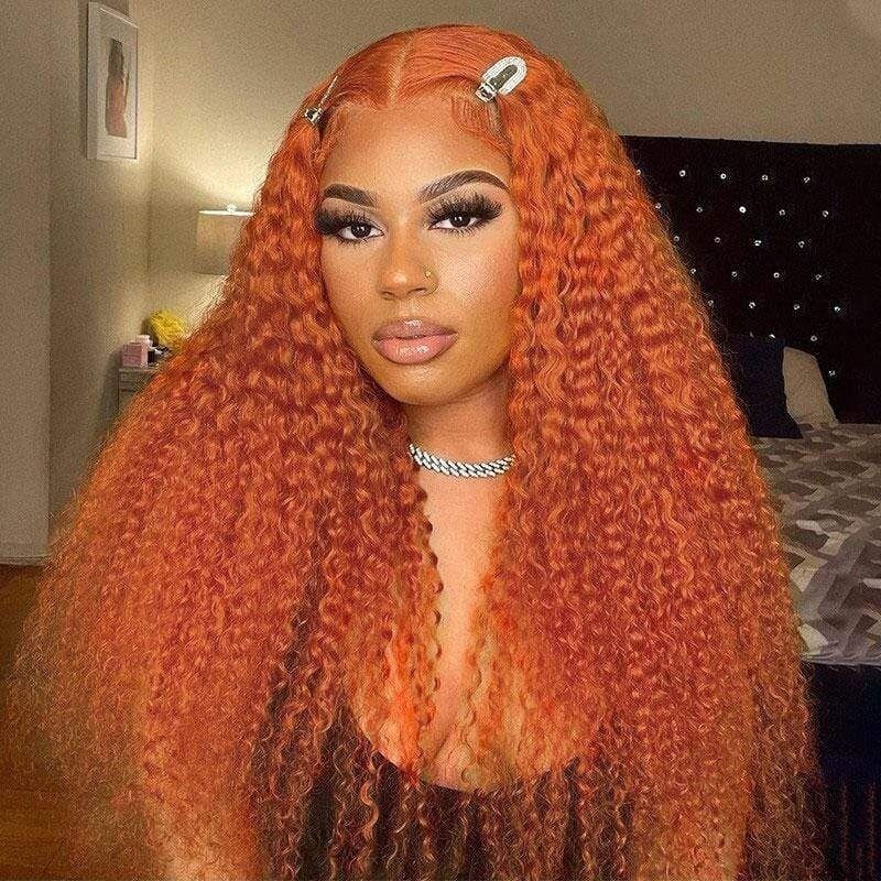 Nadula 22inch Ginger Curly Human Hair Wigs Pre Plucked T Part Wig