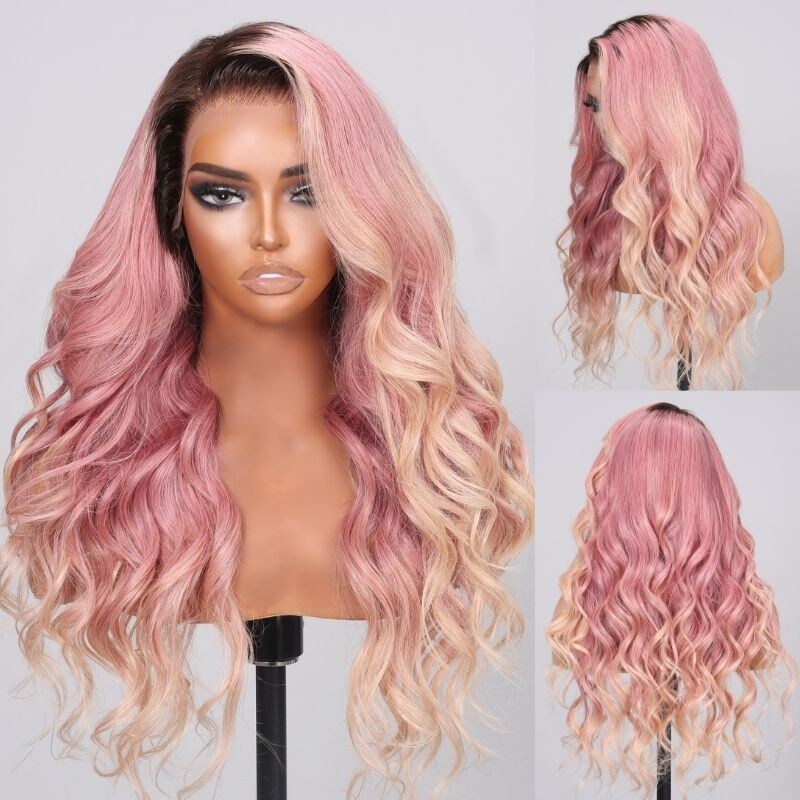 Nadula Peach Blonde Loose Body Wave 13x4 Lace Front Wig With Brown Roots