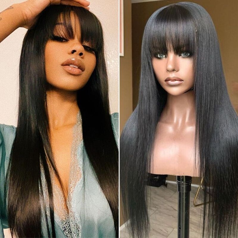 Nadula Affordable Straight Wig With Fringe Bangs Trend-worthy And Timeless Lace Frontal Wig