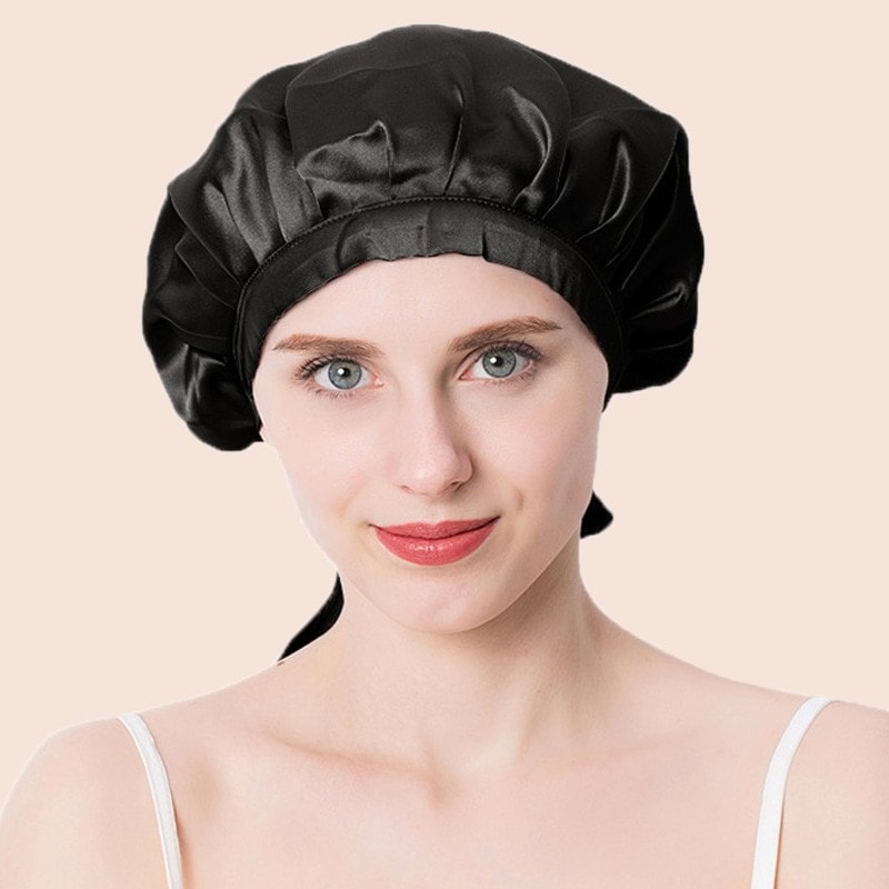 Nadula Women Night Sleep Hair Caps Silky Satin Adjust Head Cover Hat For Curly Springy Hair Styling