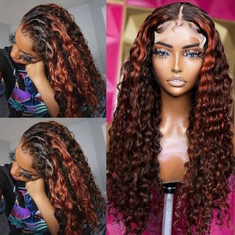 Nadula Flash Sale Ginger Highlight Deep Wave Brown Color Lace Front Wigs 
