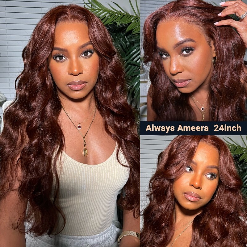 18 Inch Lace Front Wig Nadula Reddish Brown Body Wave Human Hair Wig Perfect Color For Deep Skin Tones