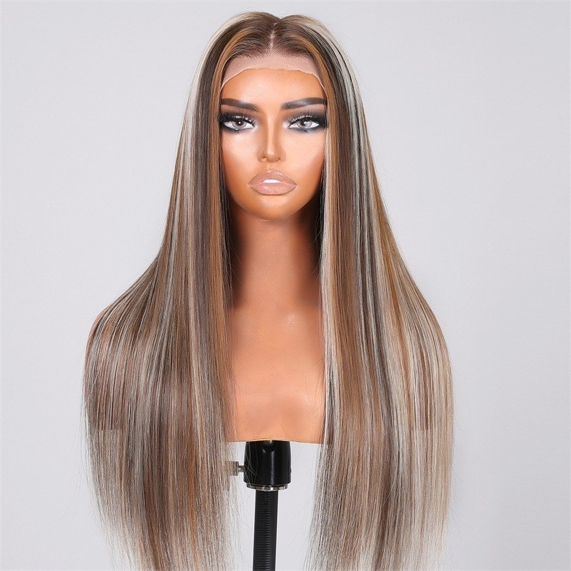 Nadula Ash Blonde With Silver Highlight 180% Density Straight Lace Front Wig Knotless