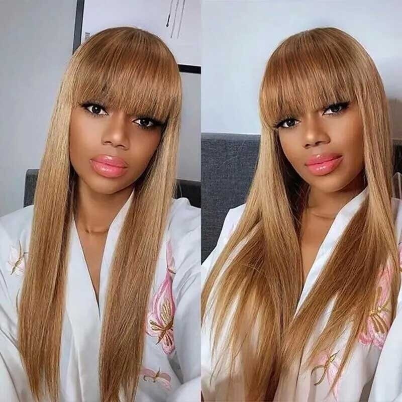 Nadula  Whatsapp Flash Deal 13*4-inch Transparent Lace Front Human Hair Golden Wheat Color Wig With Bangs