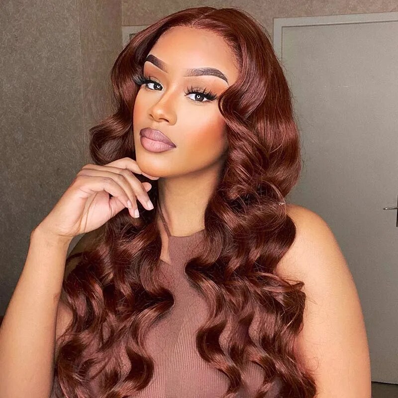 Nadula Flash Deal Red Brown Auburn Body Wave Human Hair Wig Hair Perfect Hair Color For Deep Skin Tones 13x4 Lace Front Wigs For Women