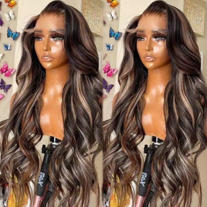 Nadula 13x4 Blonde Highlight Colored Wig Body Wave Lace Front Human Hair Wigs with Balayage Highlights