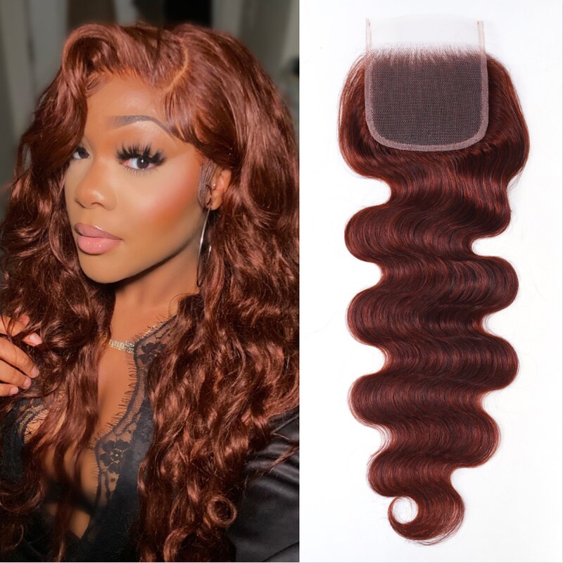 Nadula Body Wave 4x4 Lace Closure Free Part Dark Aubrn Reddish Brown Color For Sale 