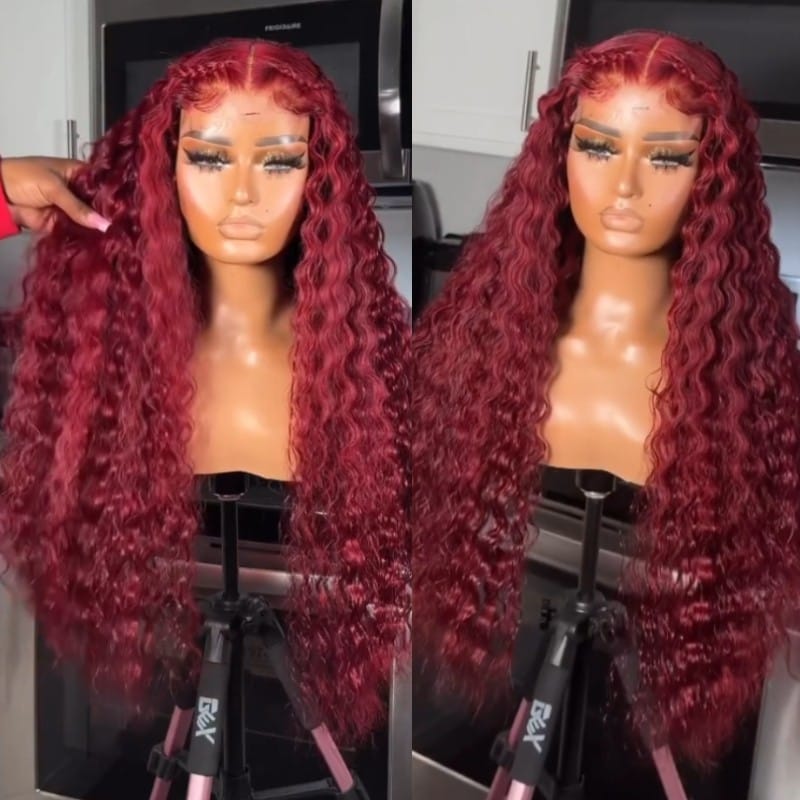 Nadula Flash Sale 13X4 Burgundy Deep Wave Lace Frontal Wig Affordable 99J Colored Wig