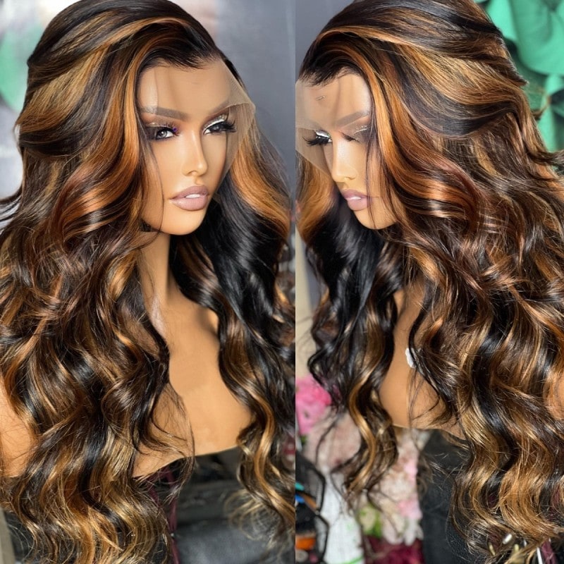 Nadula 13x1 T Part Wig Dark Brown With 30 Color Highlights Affordable Human Hair Body Wave Wigs 