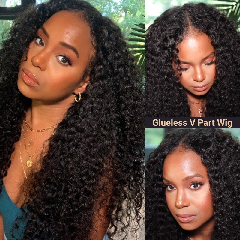 Nadula V Part Wig Glueless Jerry Curly No Sew In No Gel NO Leave Out  Wig