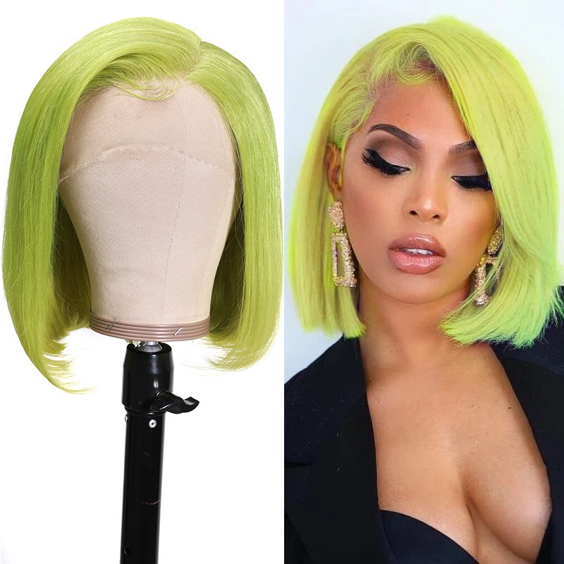 Nadula Green Lace Front Wig Free Part Straight Bob Wig With Baby Hair