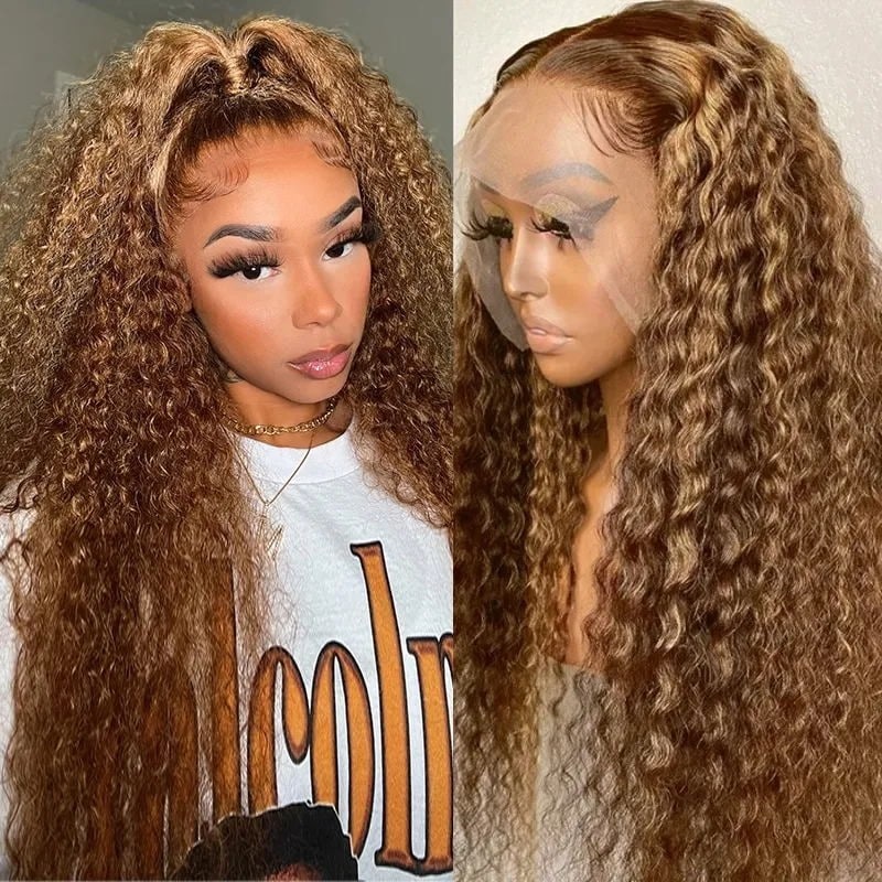 18'' Nadula Flash Sale Highlight Brown Curly Lace Front Wigs Honey Blonde Highlight Wigs 