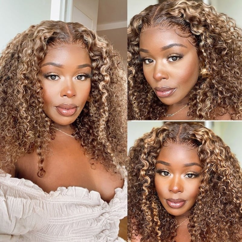 Bye Bye Knots Wig 2.0™ | Nadula 7x5 Pre Bleached Lace Wig Put on and Go Honey Blonde Jerry Curly Highlight Wig