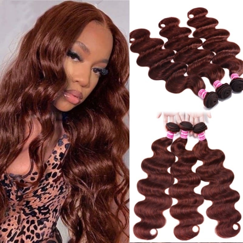 Nadula Hair Reddish Brown Body Wave Bundles 3PCS Dark Ginger Hair Extension 33B Auburn Human Hair Bundles