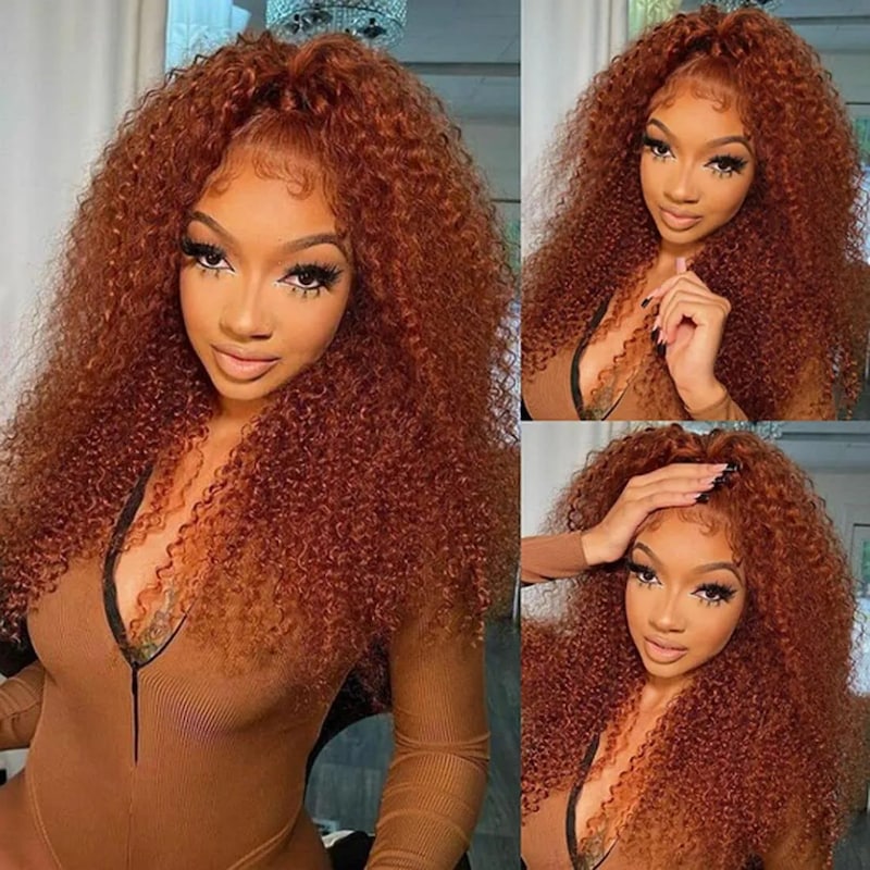 [All Inches=$139] Nadula Flash Sale #30 Ginger Color 4*0.75 Brown Human Hair Jerry Curly T Part Wig